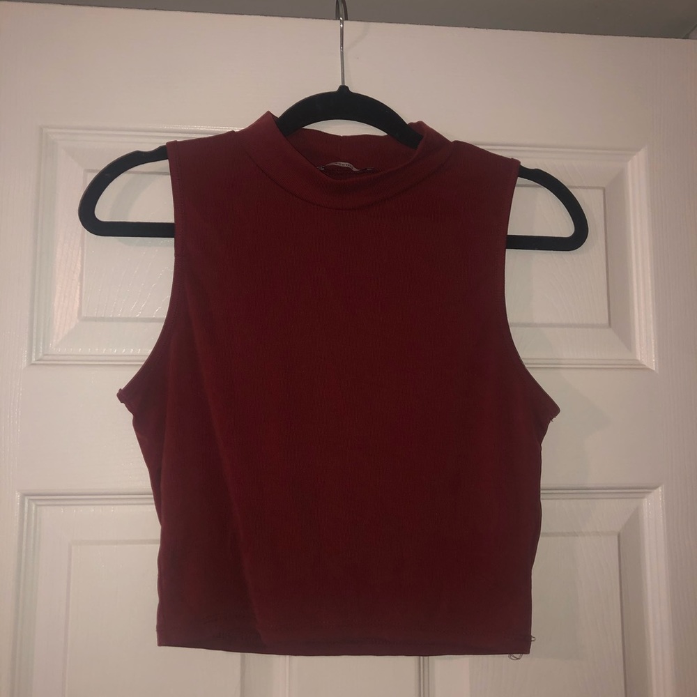 Maroon turtle neck crop tank